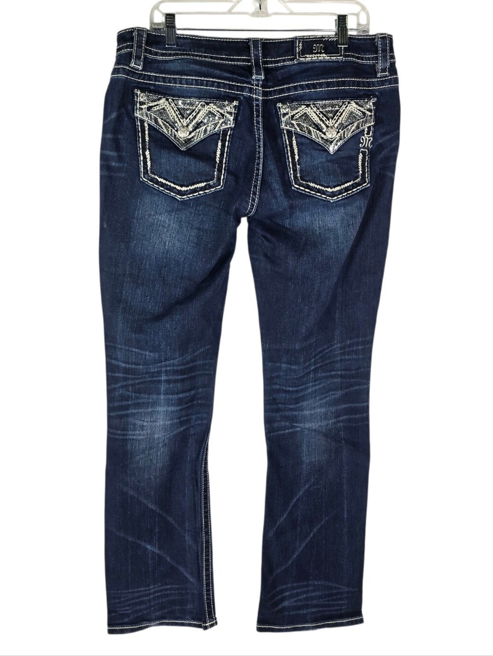 Miss Me Womens Size 33x34 Signature Slim Boot Bling Rhinestone Jeans Dark Wash